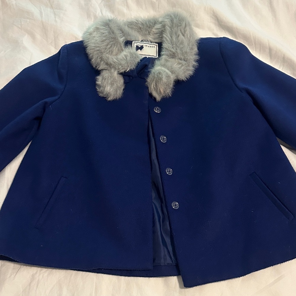 Janie and Jack Blue Coat with Faux Fur Collar